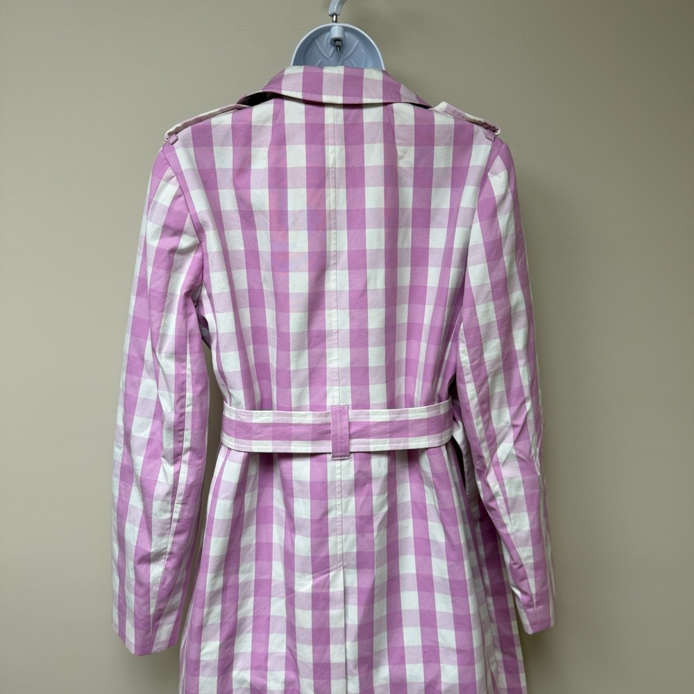 J.Crew Icon Trench Coat Womens 4 Lilac White Gingham Plaid Flirty Cute Party - Picture 7 of 16